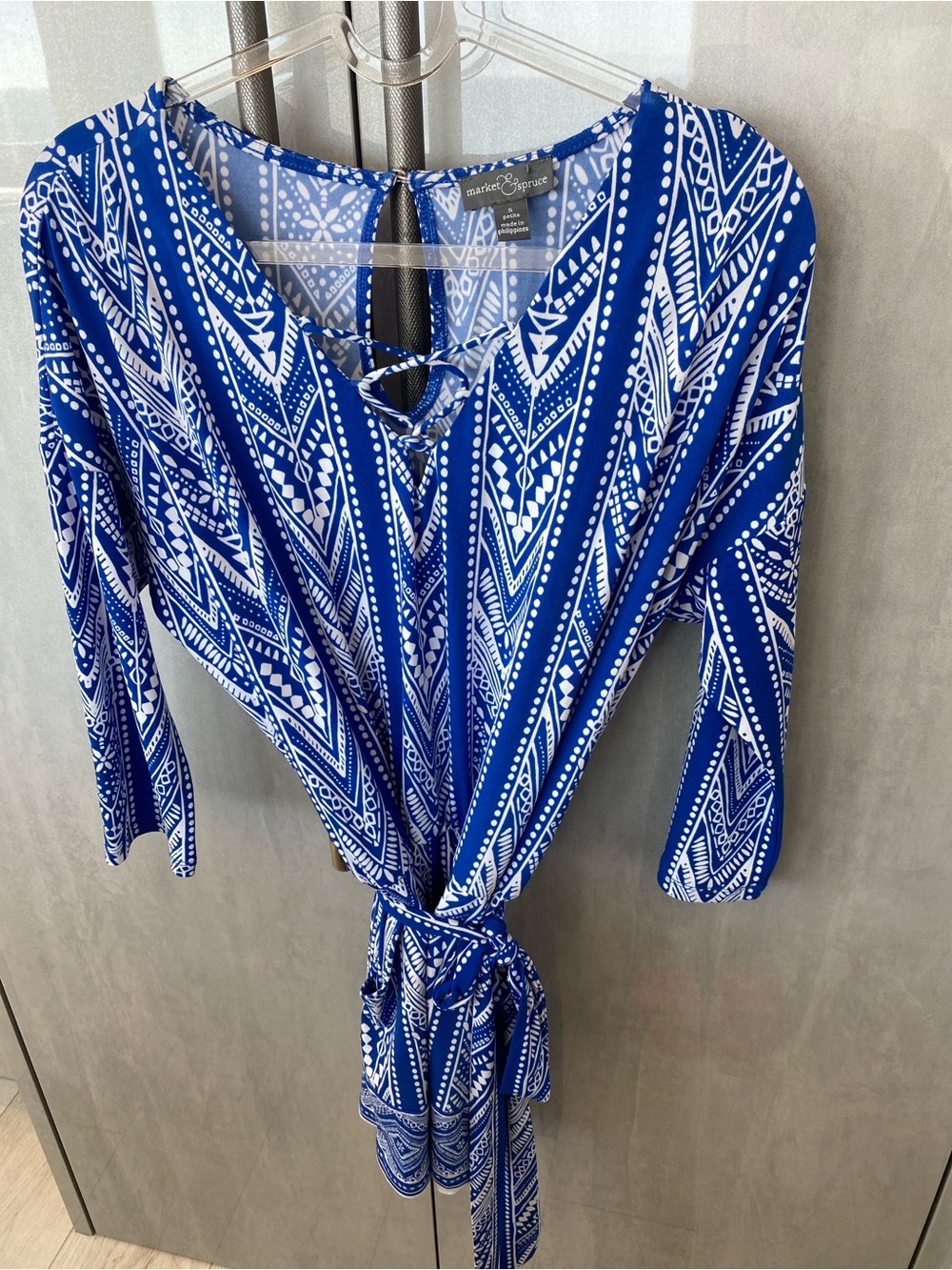 Market & Spruce Blue and White Printed Tie-Front ROMPER size SP